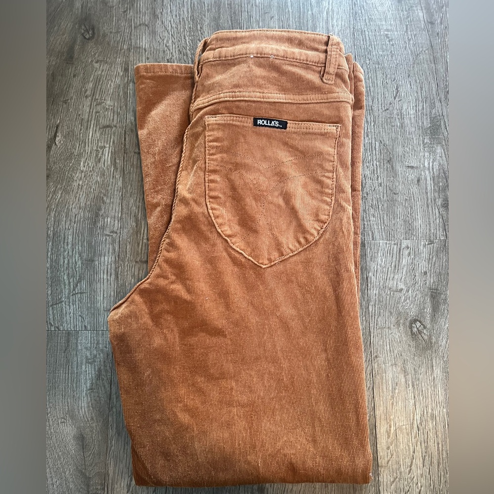 Rollas Women’s High Rise East Coast Flare Crop Pant Size 30 in Tan Cord Color